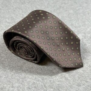 John Comfort London Silk Necktie Brown Medallion Dot Classic Tie 55x3in